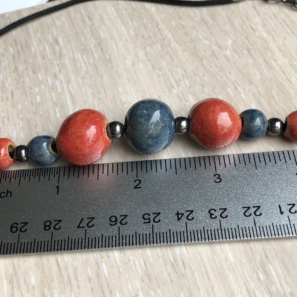 Rust Colored And Blue Statement Ceramic Necklace - image 5